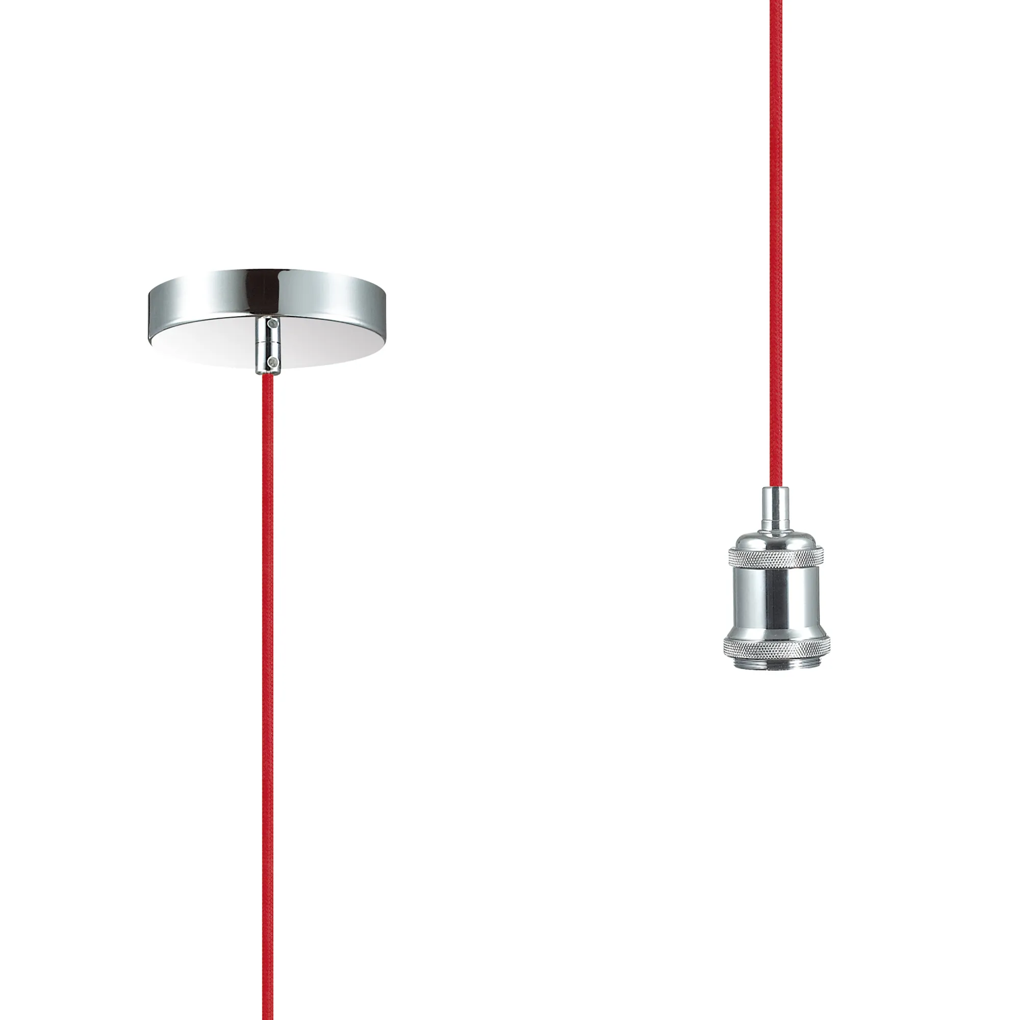 D0174  Dreifa 1 Light Pendant Polished Chrome, Red Braided Cable